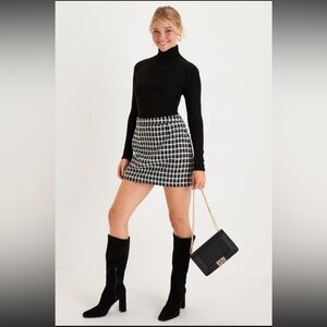 Lulus Posh Position Black And White Tweed Plaid Mini Skirt - Size XL